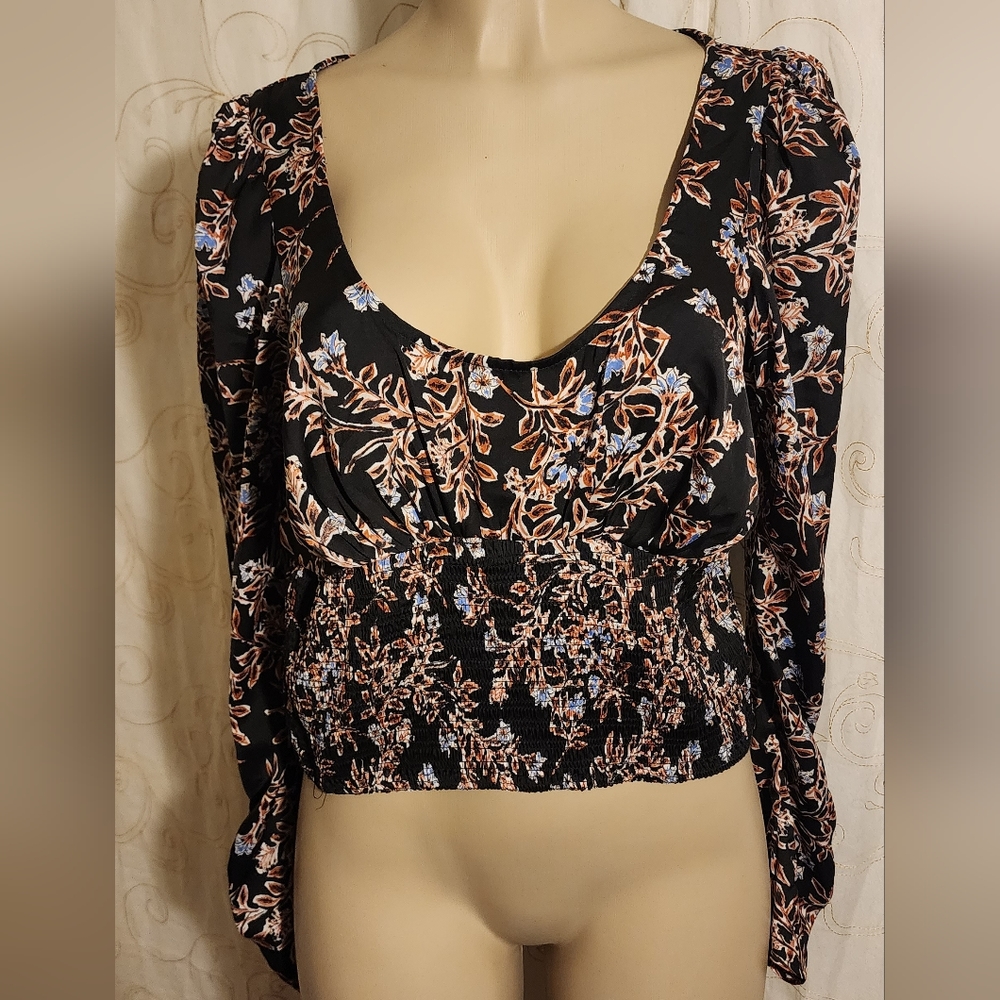 Free People Women's Santiago Floral Printed Top black combo NWT - Picture 1 of 5